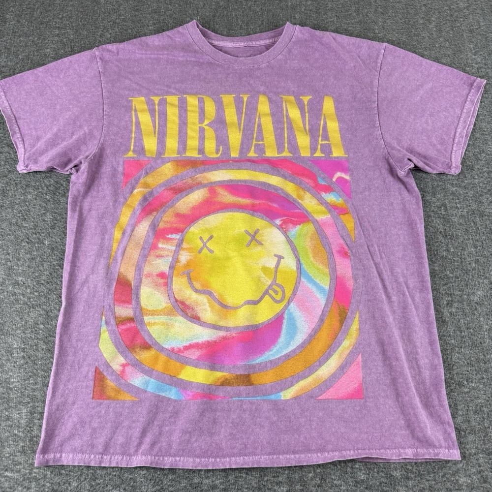 Nirvana Purple Tie Dye Graphic Grunge Rock Band Tee Womens XL (See Measurements)